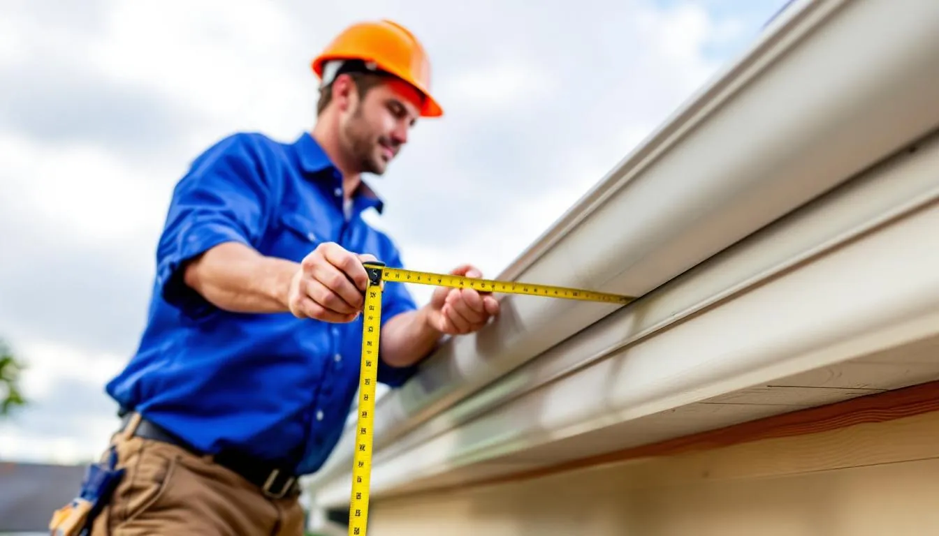 A measuring tape is being used to check the dimensions of a rain gutter, ensuring a proper fit for a roof rack gutter mount. The scene emphasizes attention to detail as the person measures the gutter to select the right accessories for their vehicle.