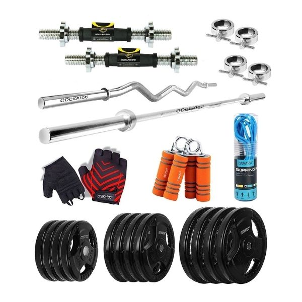 Cockatoo Professional Gym Training Home Gym Set with Regular Metal Integrated Rubber Plates