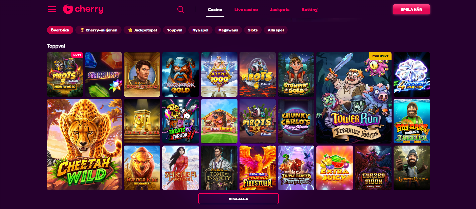 Spelutbud hos Cherry Casino