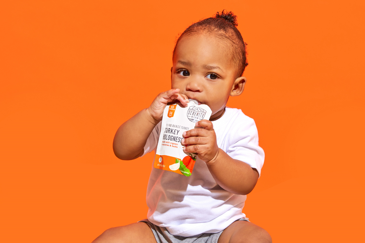 baby eating turkey meat puree