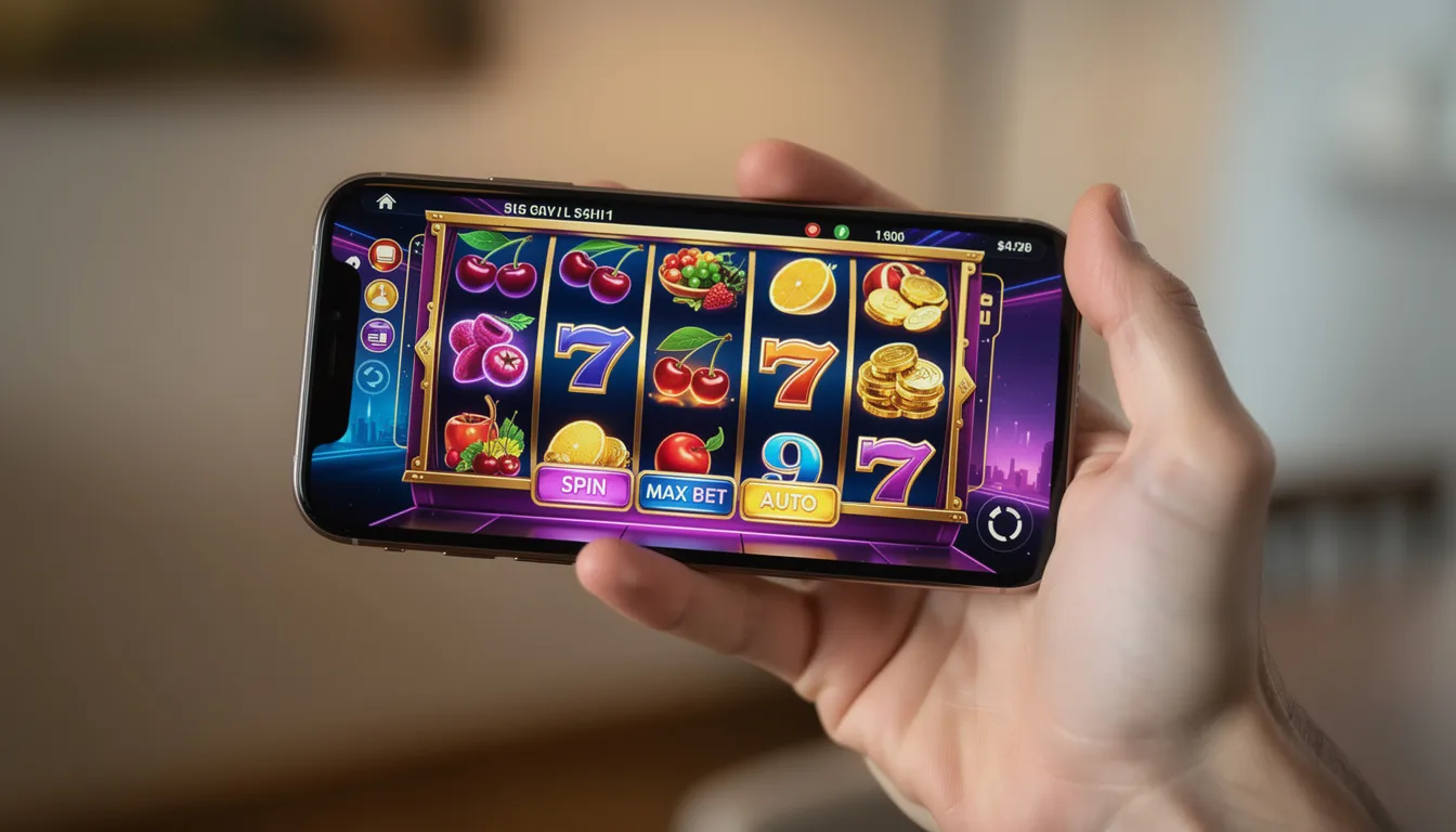 Mobile Casino Interface PH Smartphone displaying a vibrant casino interface with popular PH slot games.