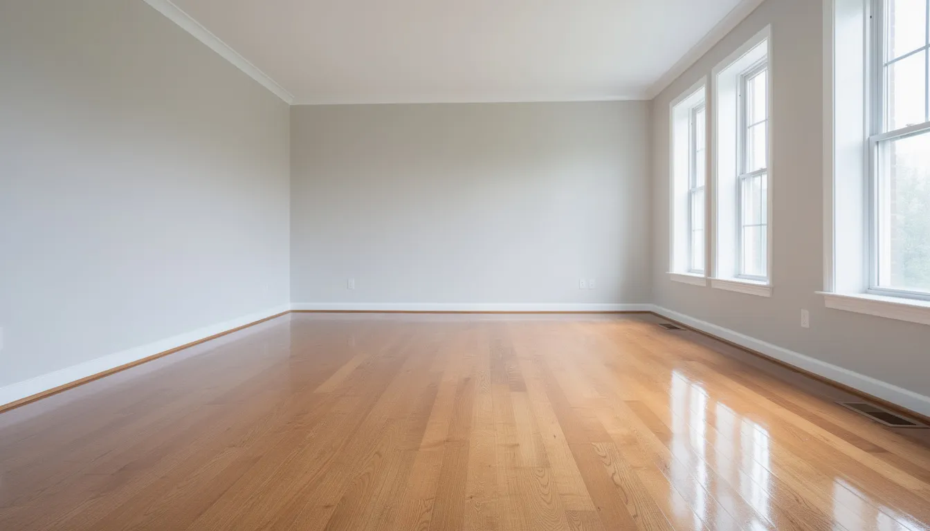 The image shows a clean and empty living room with polished hardwood floors, highlighting the valuable space after all furniture has been professionally removed. This stress-free process, often part of furniture removal services, leaves the room ready for new possibilities.
