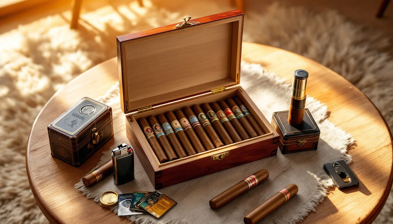 Essential cigar accessories for beginners, including a cutter and lighter.