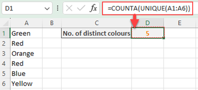 Count distinct text values using dynamic array functions