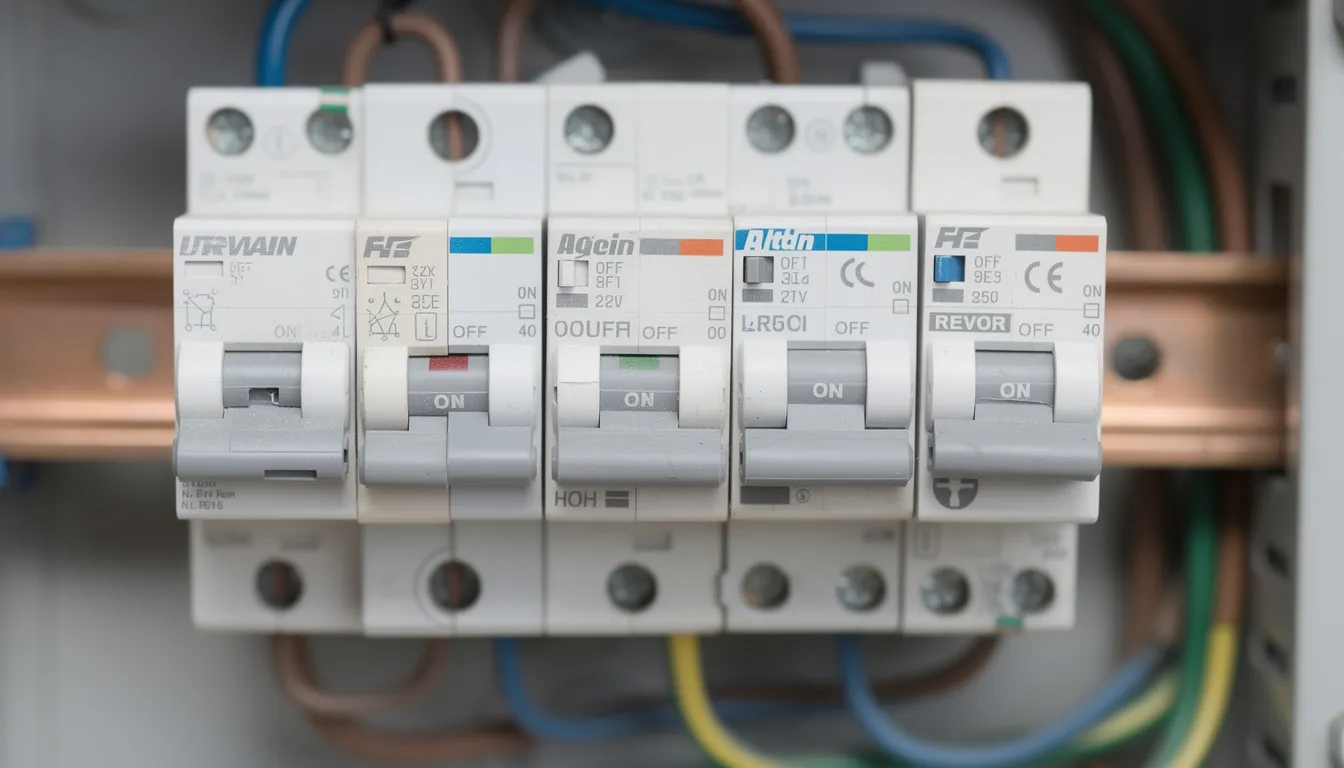 A close-up view of modern circuit breakers installed in a residential distribution panel, showcasing the intricate design and functionality essential for managing electrical systems. This image highlights the importance of reliable electrical services in ensuring safety and optimal performance in homes.