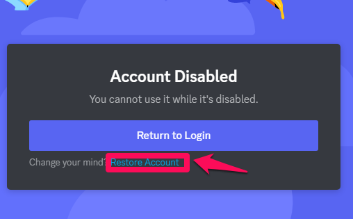 Image showing the Restore Account button