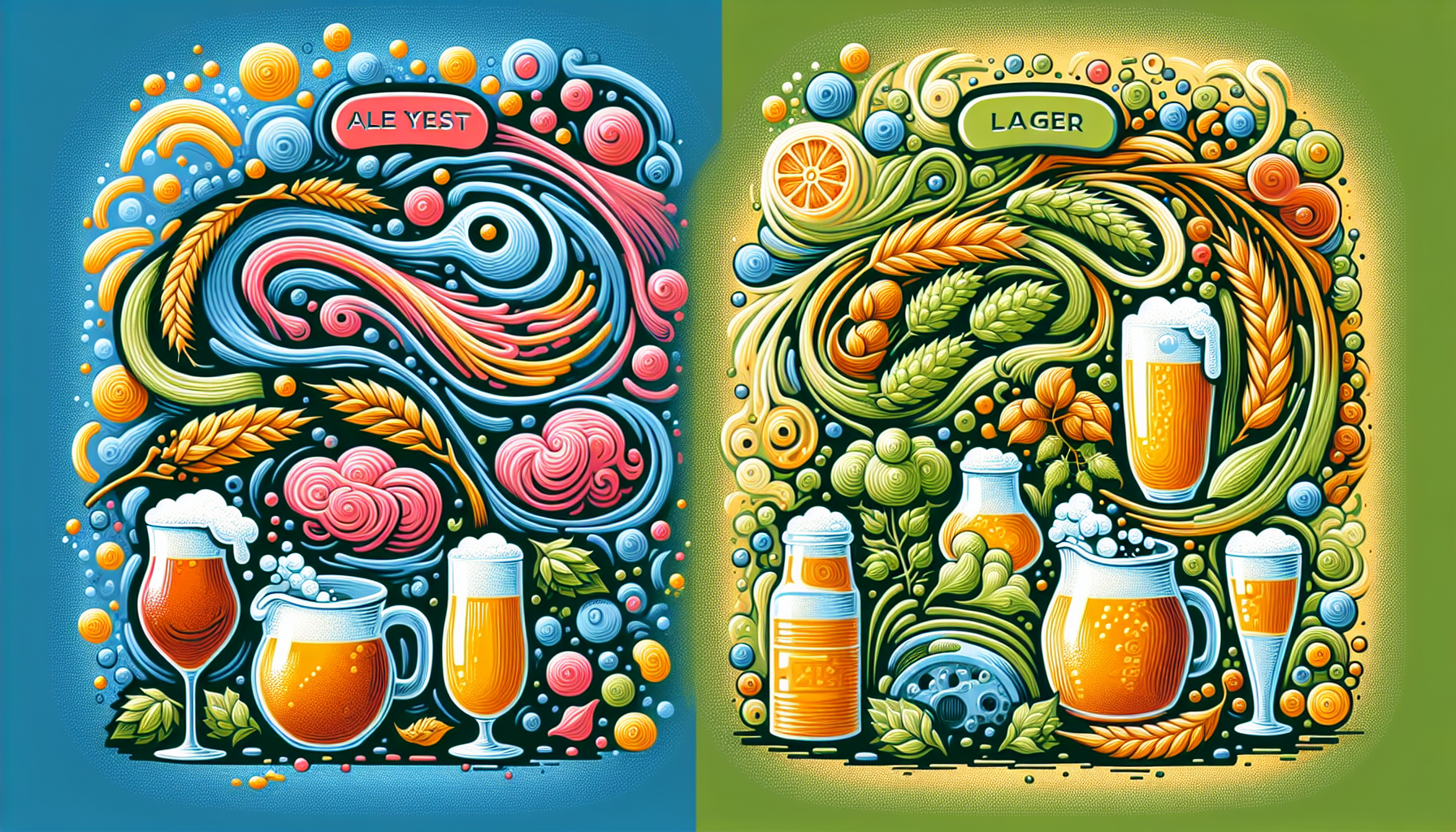 Illustration comparing lager vs ale yeast types.