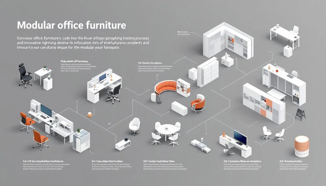 A diverse range of modular office furniture showcasing innovative designs in a modern workspace.