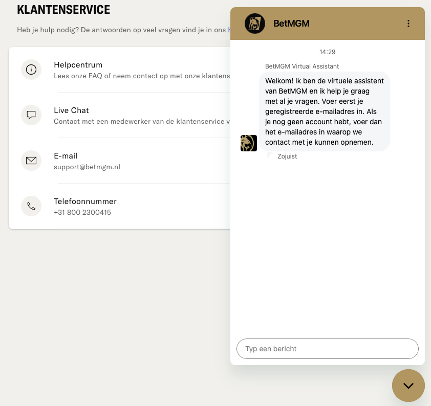 BetMGM klantenservice