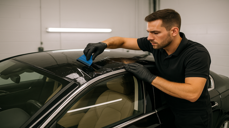 Maintaining Sunroof tint, removing bubbles with squeege