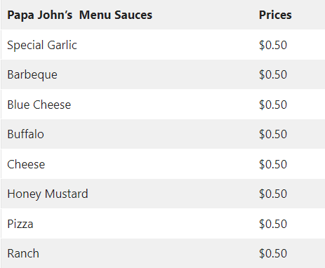 papa john's pizza price list