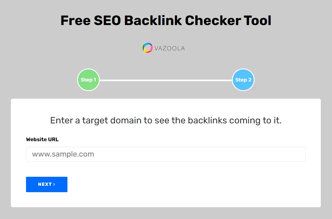 screenshot of Vazoola's free backlink checker tool