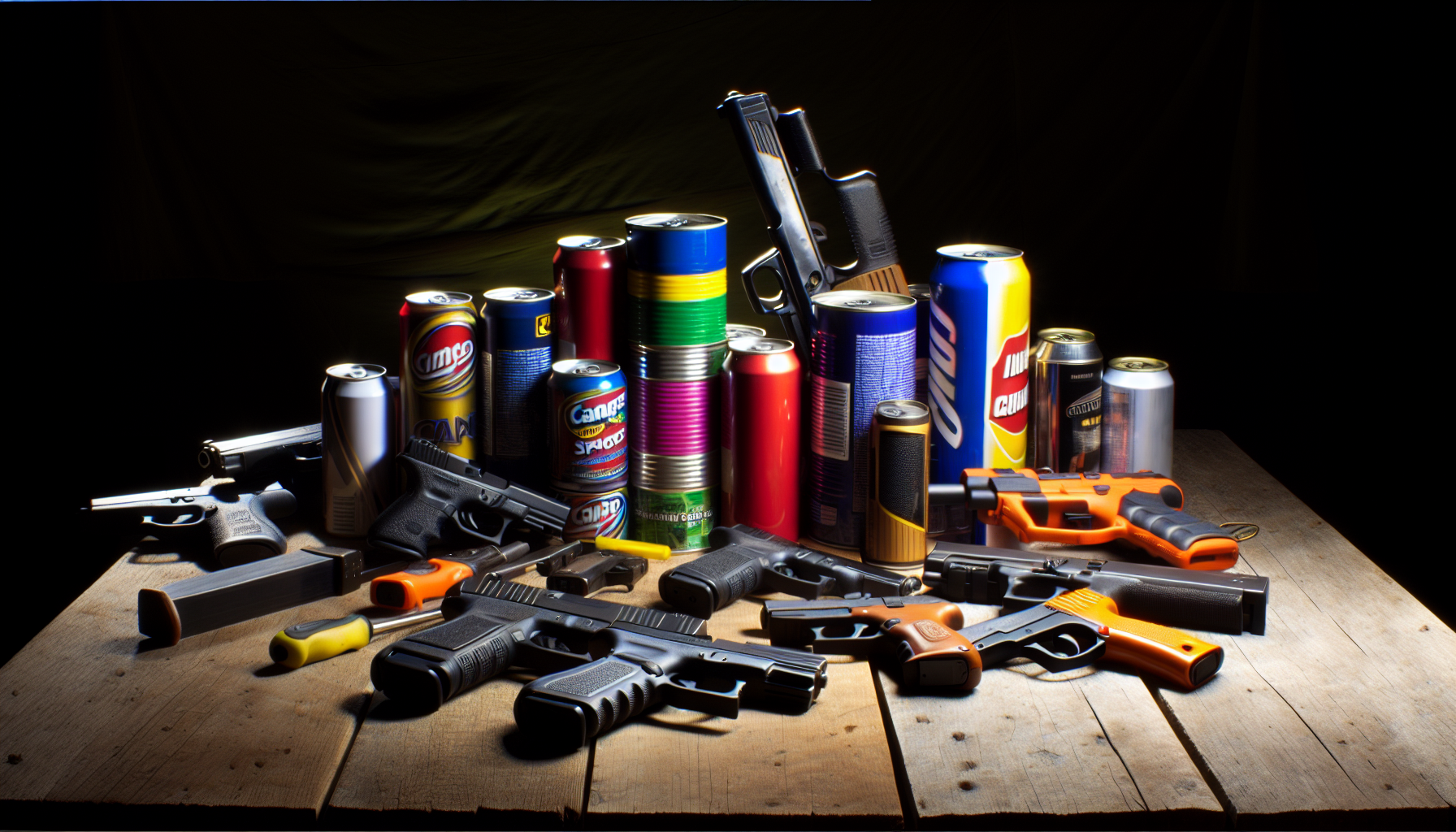 A variety of self-defense tools such as firearms, stun guns, and pepper spray, representing diverse regulations and attitudes towards self-defense tools