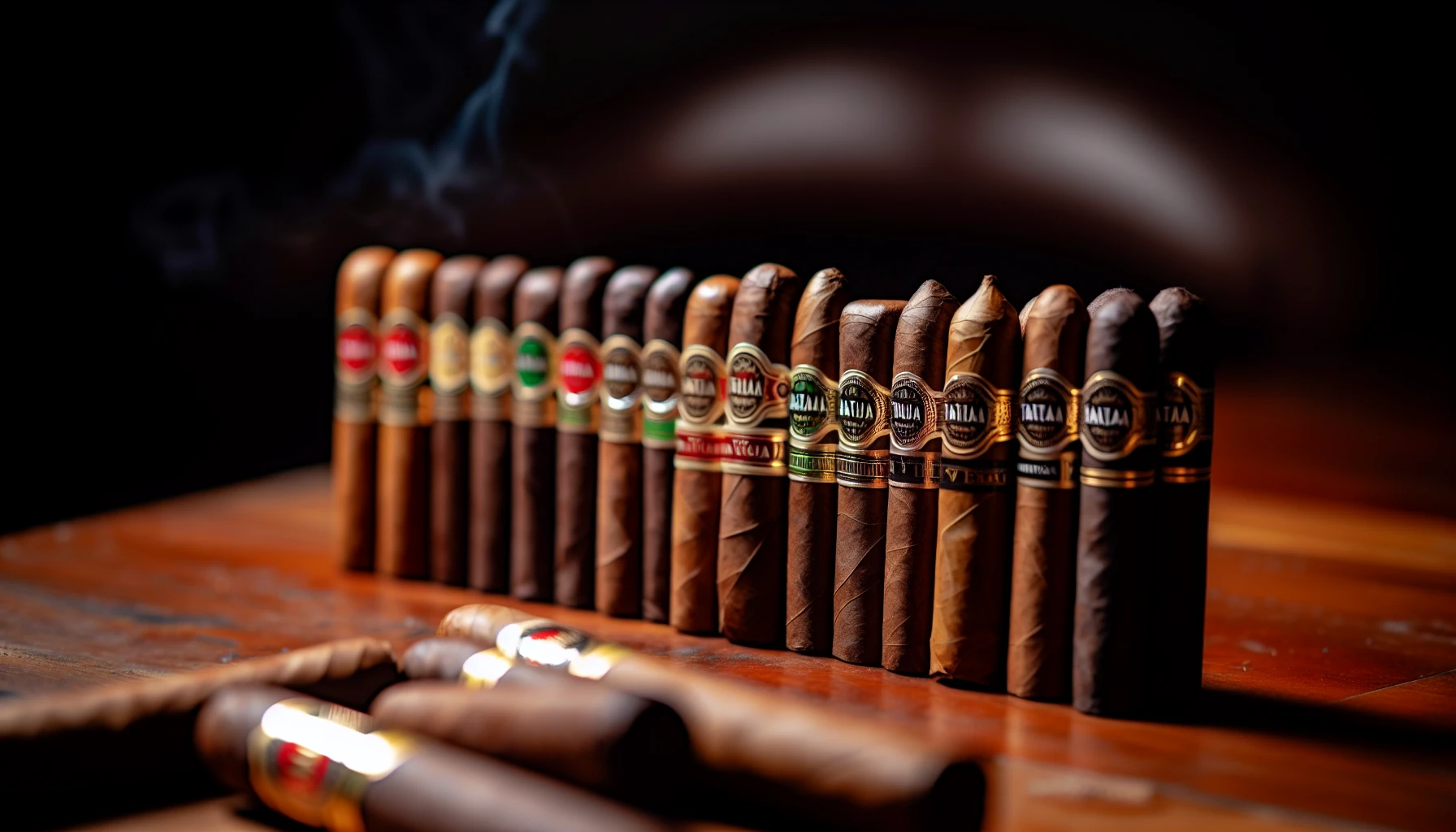Various Tatuaje Verocu cigars lined up in a row