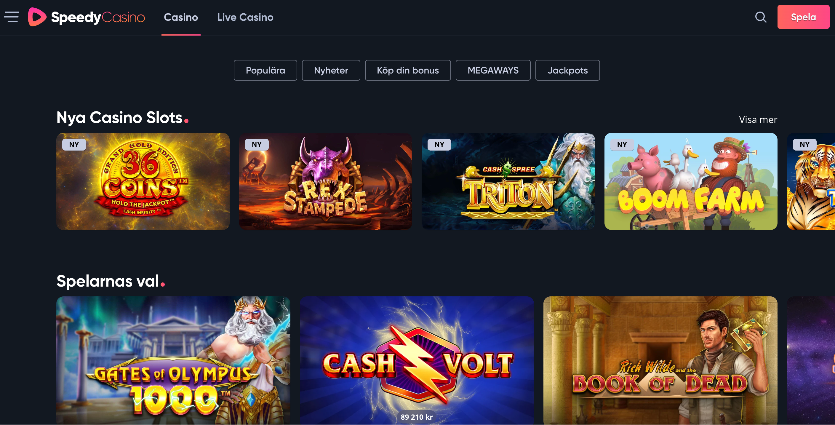Speedycasino spelutbud