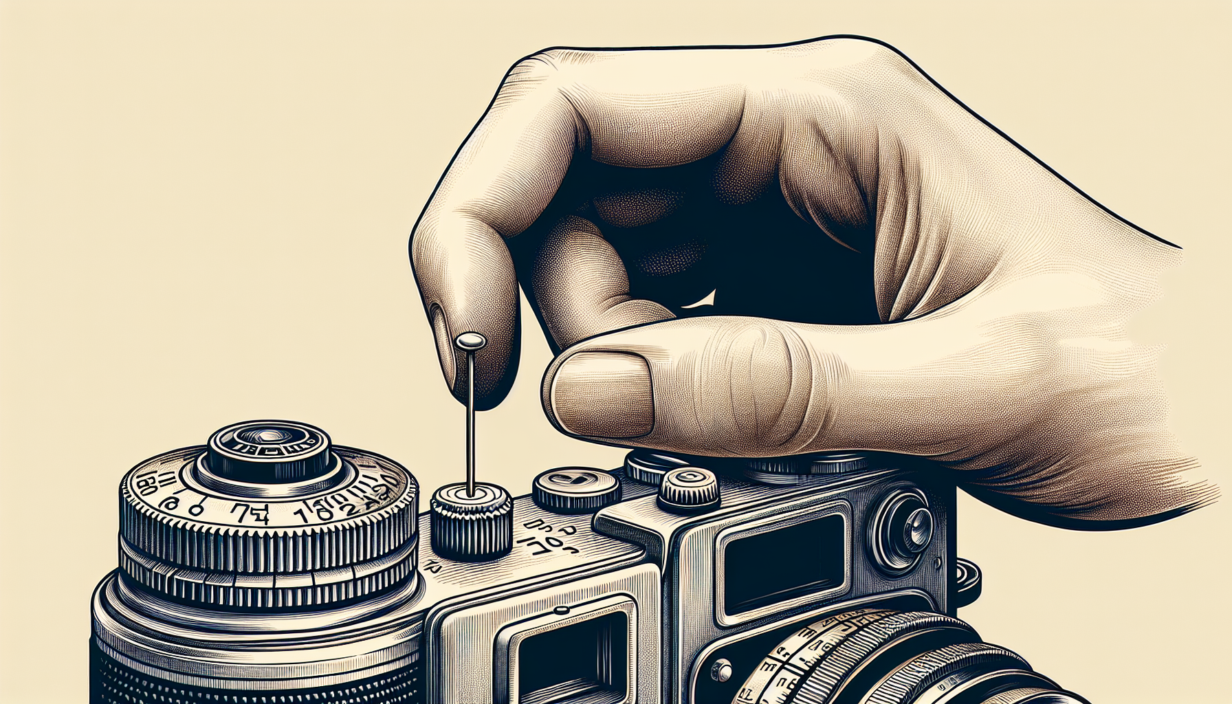 Illustration of a hand locating the reset button on a camera