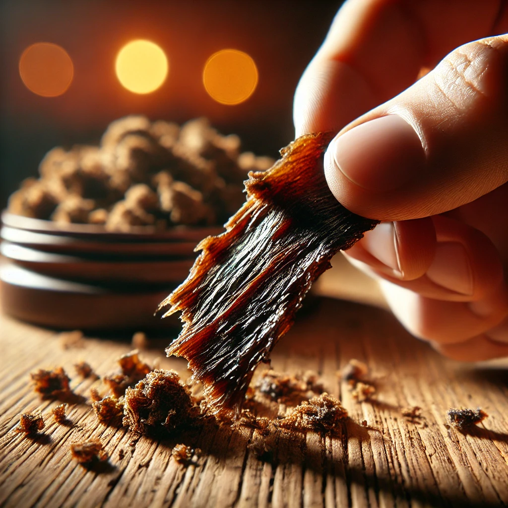 A detailed view of Afghani Hash being pulled apart, revealing its sticky, fibrous interior with a rich earthy hue.