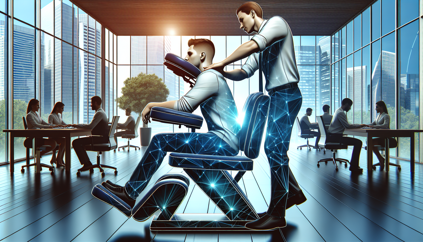 Illustration of a person receiving chair massage