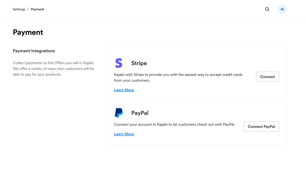 Kajabi supports both PayPal and Stripe for payment processing.