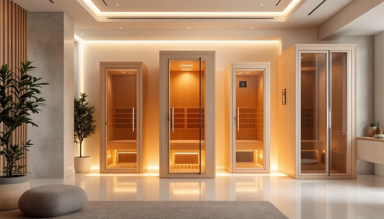 An overview of compact infrared saunas showcasing various models suitable for small spaces.