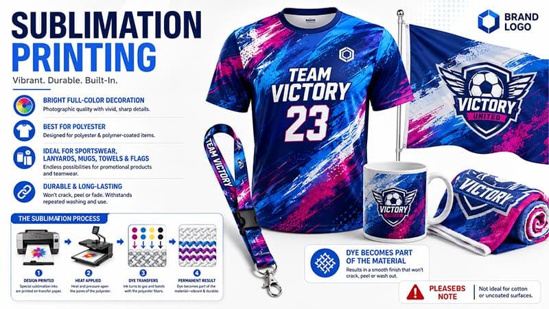 Sublimation printing for polyester sportswear lanyards mugs towels flags and full color promotional products