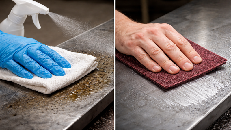 A man is cleaning the surface to silicone adhesion.