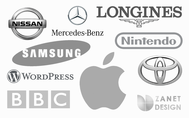 Highly popular brands with gray logos. 