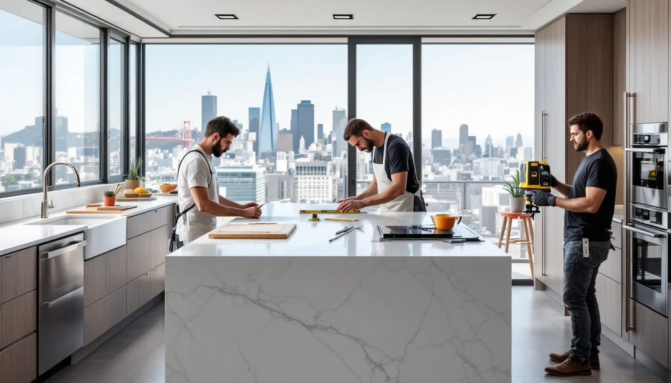Finding the right kitchen remodeling companies in San Francisco, showcasing a team of professionals at work.