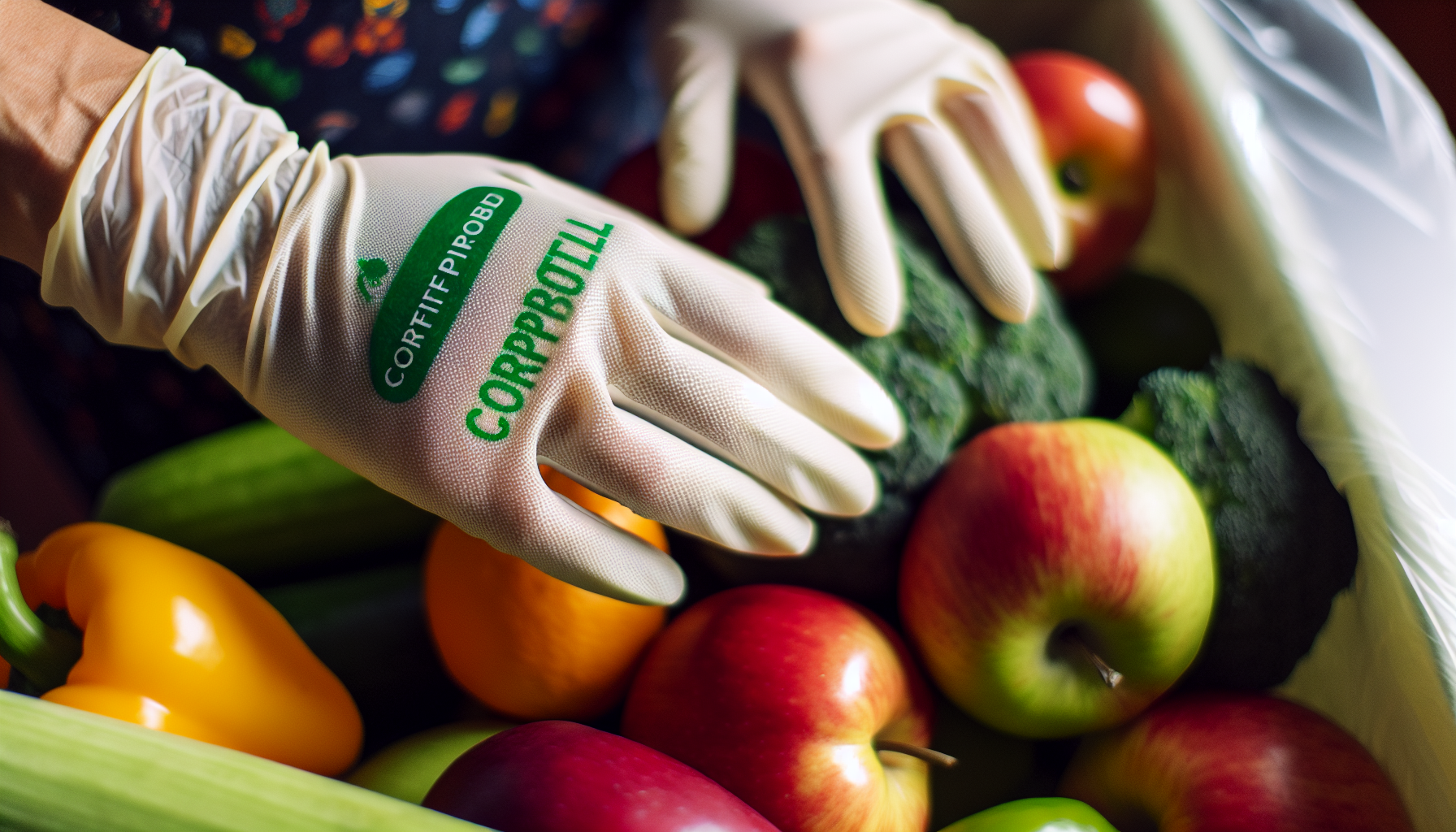 Hands wearing compostable food prep gloves