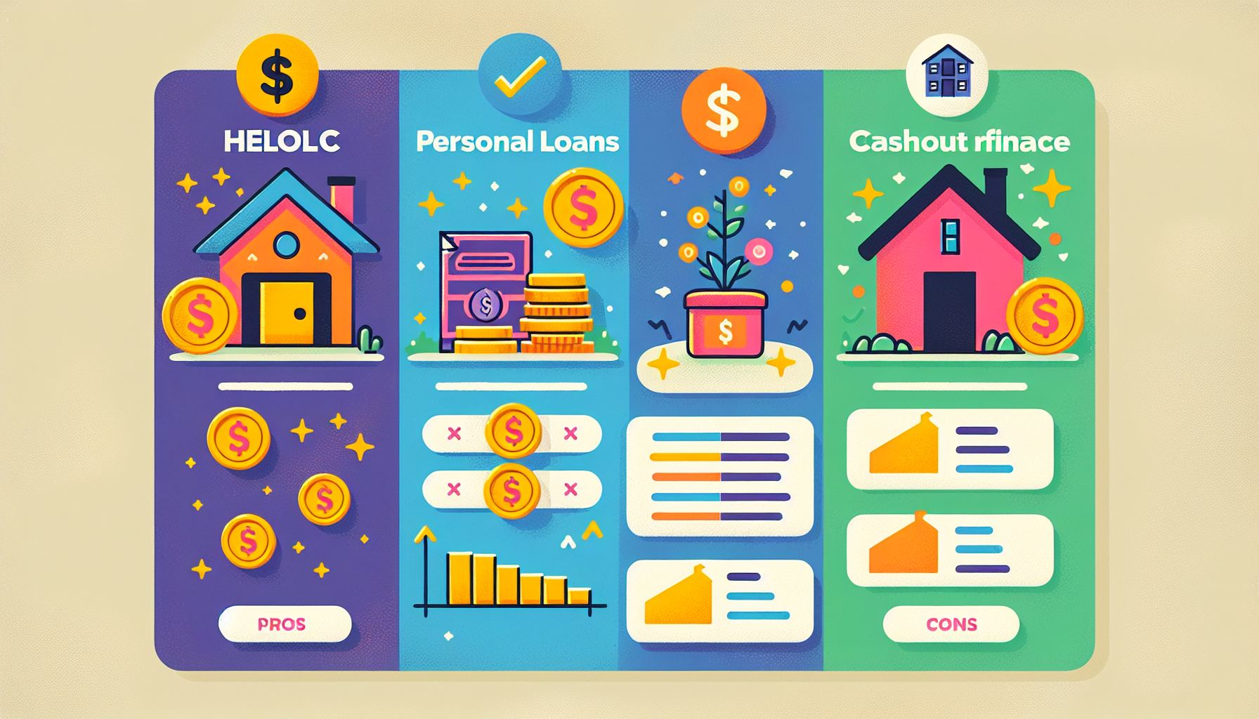 A comparative illustration of HELOC versus other financing options like personal loans.