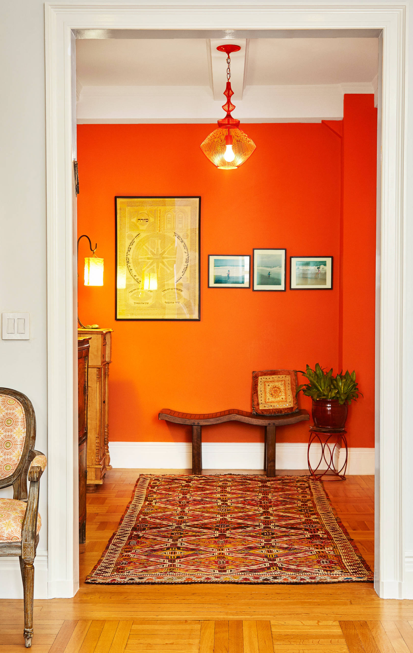 foyer with orange wall