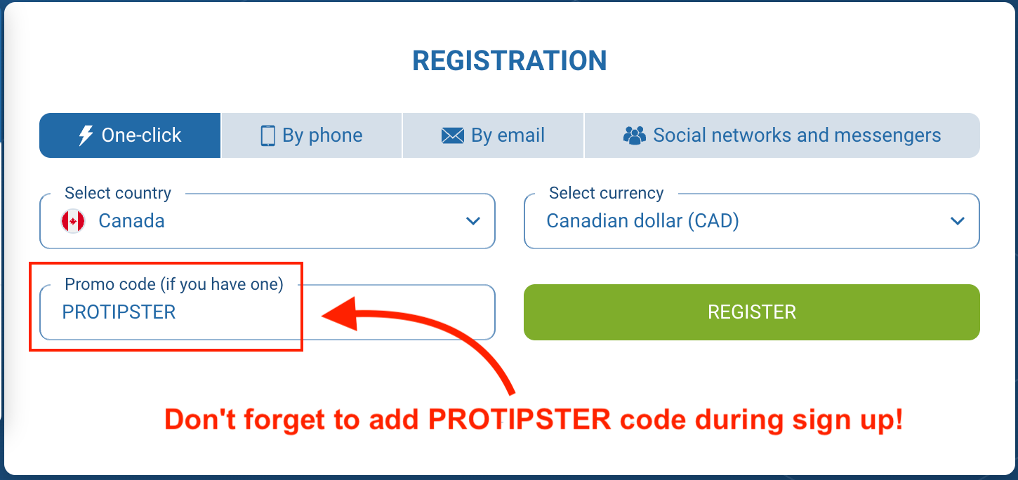 1xBet promo code "PROTIPSTER"