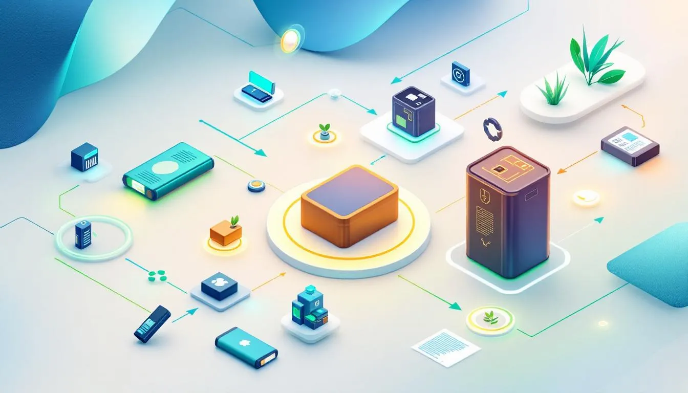 A futuristic illustration representing trends in EV battery recycling and sustainable practices.