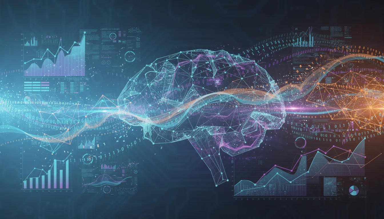 The image features an abstract representation of artificial intelligence, showcasing intricate neural network patterns intertwined with visual data elements. This symbolizes the intersection of technology and business, emphasizing the importance of legal services and compliance in technology transactions for tech companies and startups.