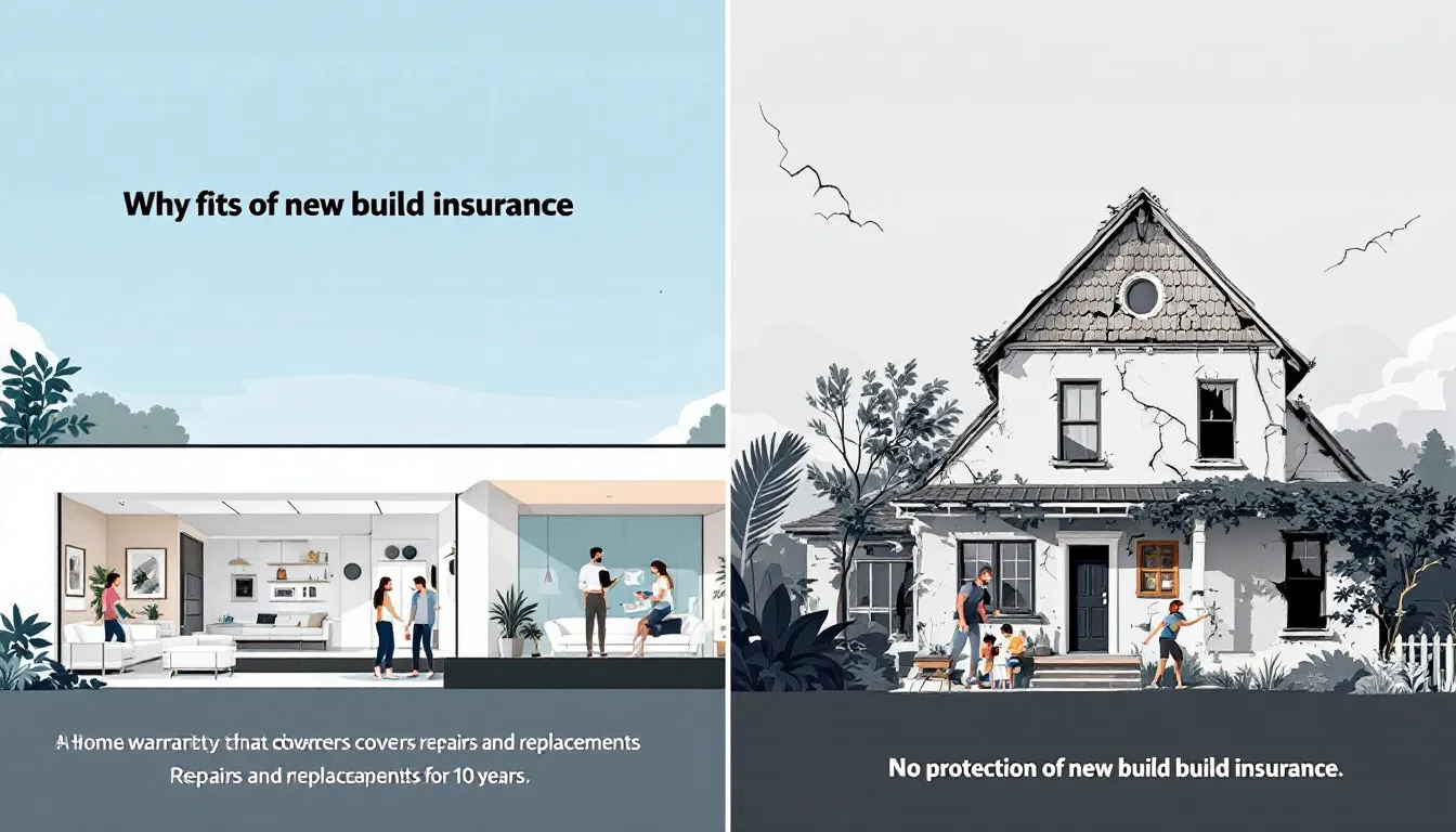 A split image showing the advantages and disadvantages of new build insurance.