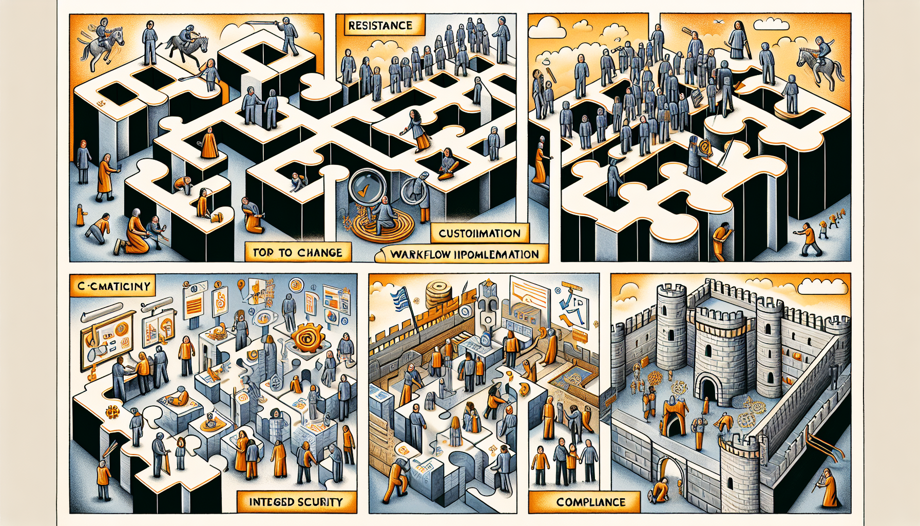 Illustration of challenges and solutions in workflow implementation