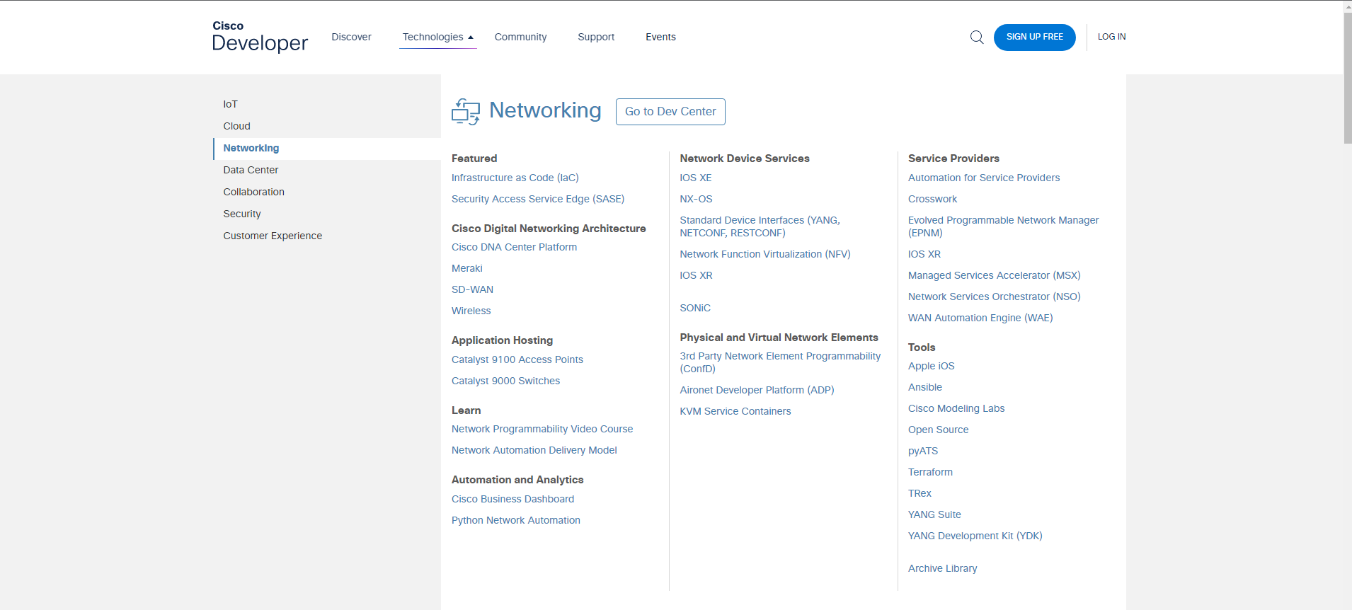 Cisco DevNet Website
