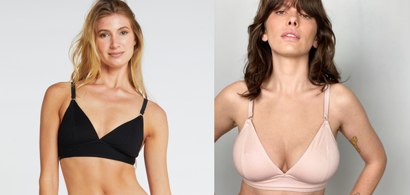 women wearing tencel bras and cotton bras in black and peach