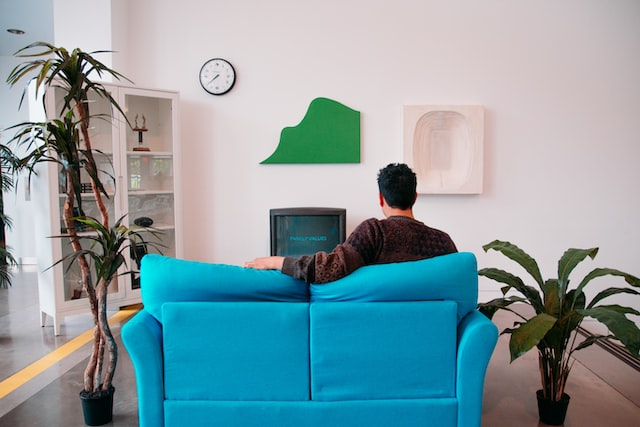 bright blue microfiber couch