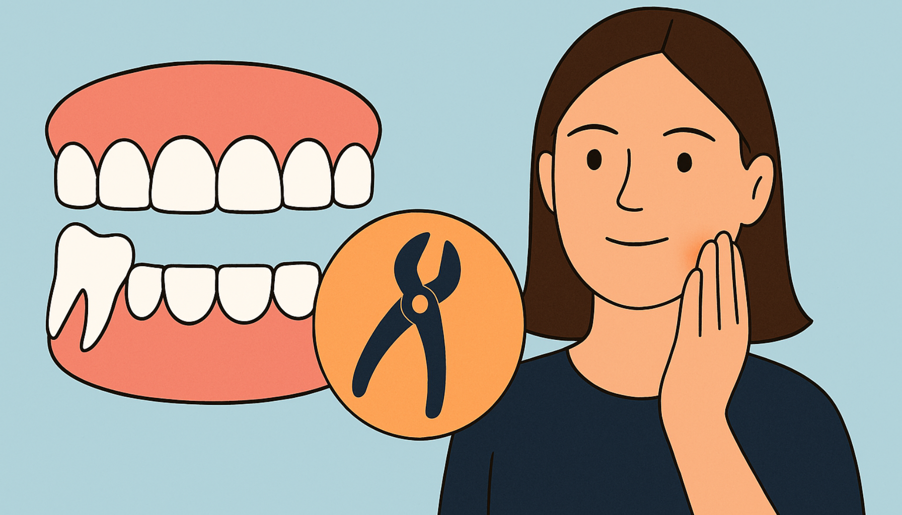 Må man trekke visdomstann: Ikke alltid men ofte lønner det seg 9 Illustrasjon av visdomstann som må trekkes og person som vurderer om behandling er nødvendig.