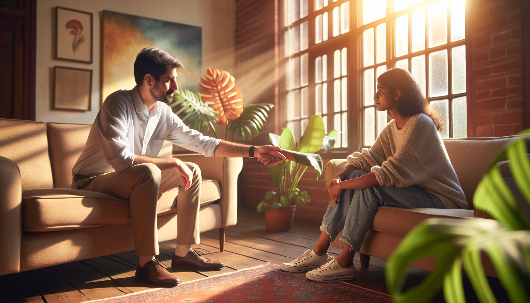 Illustration of a person receiving support in a rehab center
