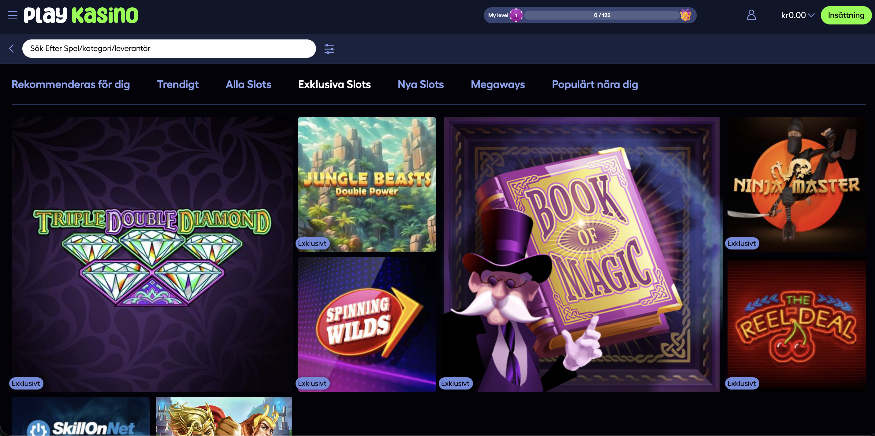 PlayKasino exklusiva slots sida med spel som Book of Magic och Ninja Master – PlayKasino recension