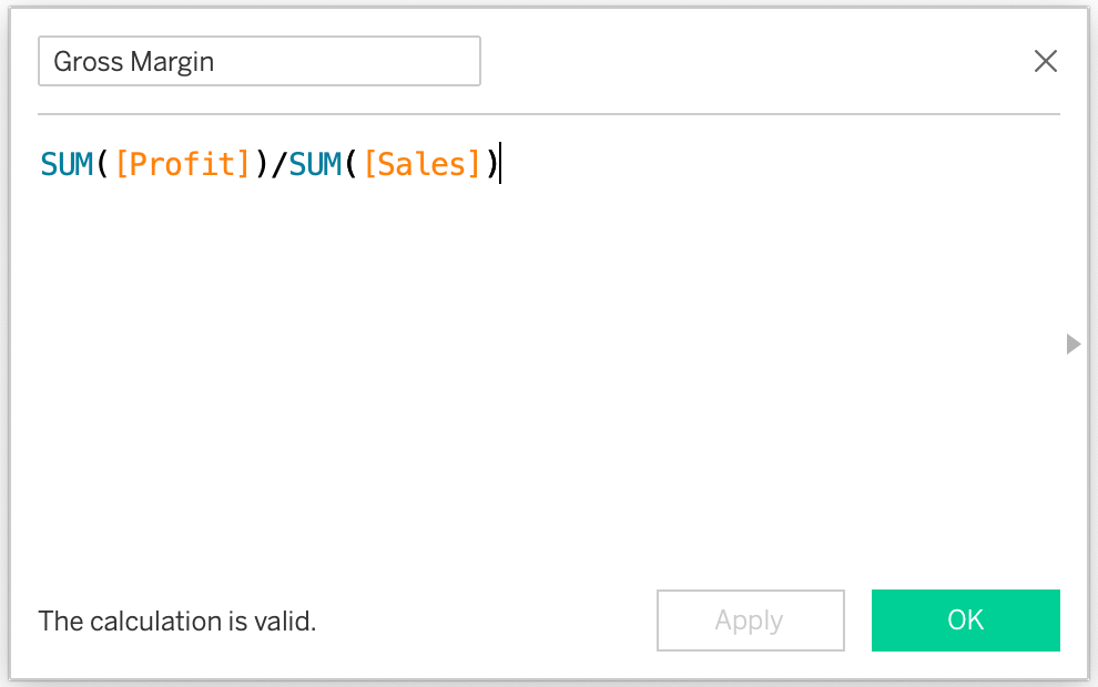 Example of Tableau calculated field