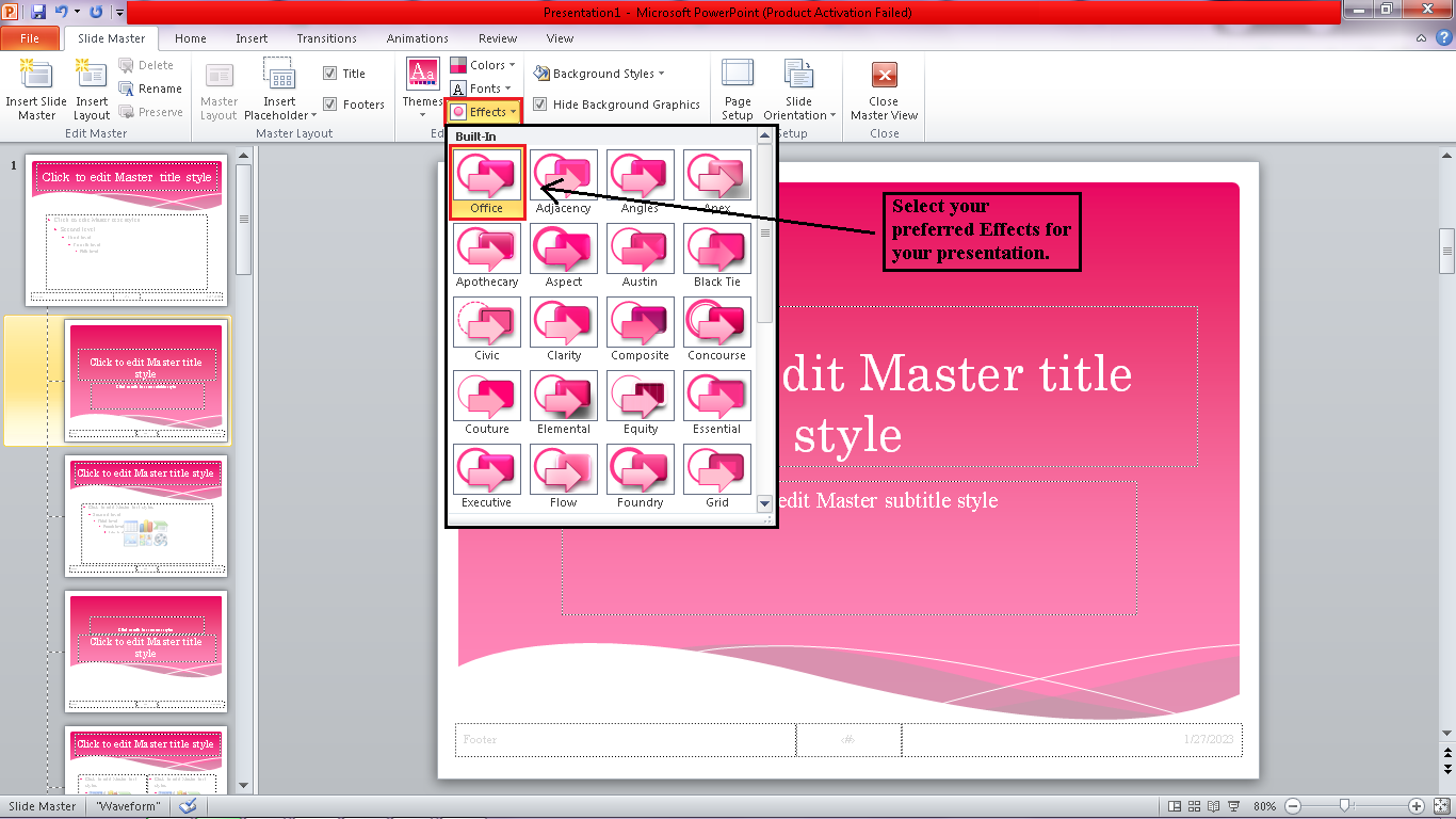 Select your preferred set of effects you want to apply in your PowerPoint theme.