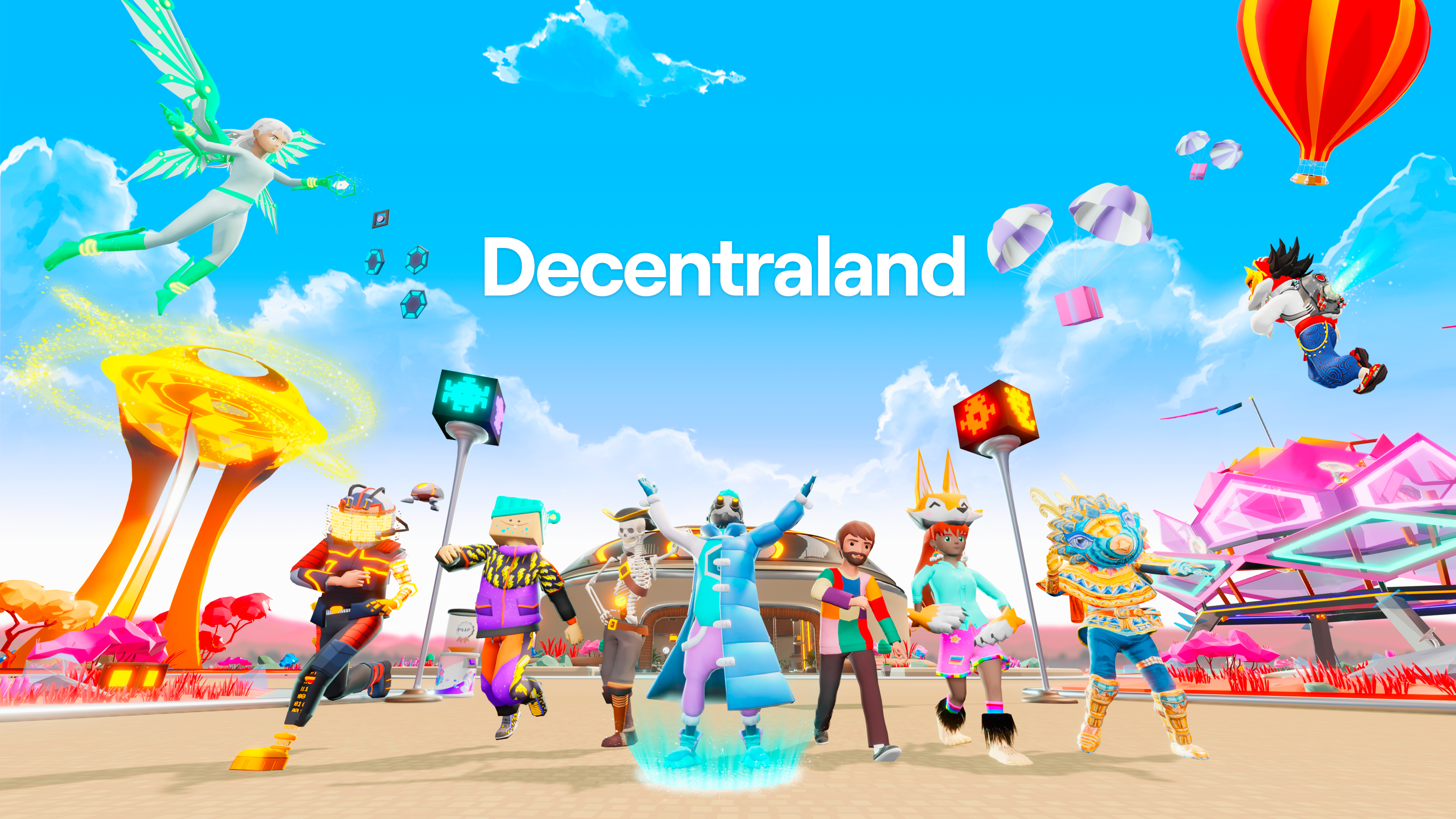 colorful cartoon key figures in decentraland game