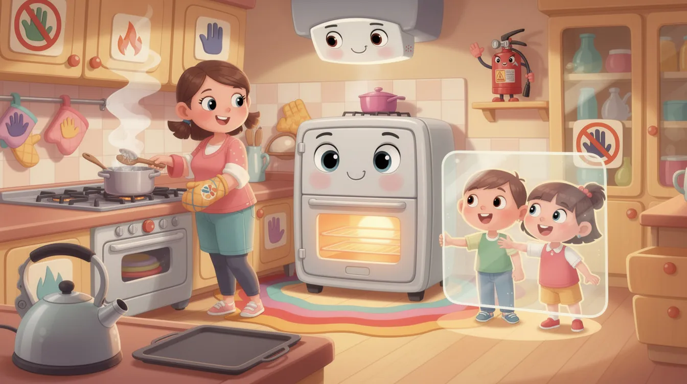 Measures to prevent burns and scalds in a kitchen setting.