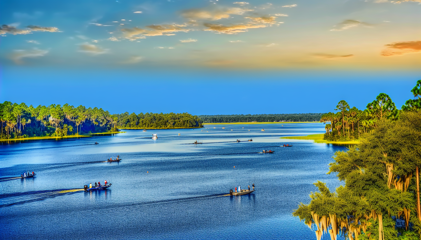 A scenic view of Lake Toho, a renowned bass fishing destination in Central Florida