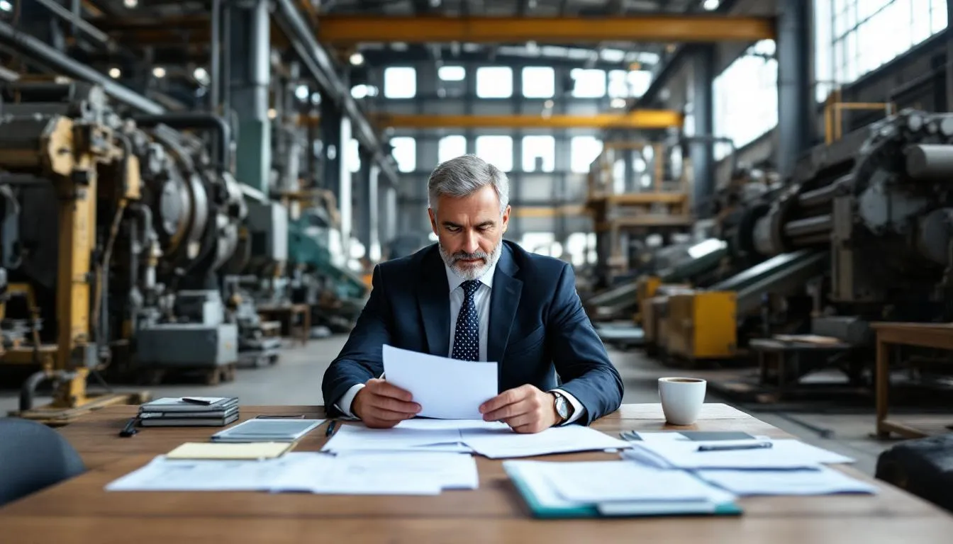 How to Hire an Attorney When Injured at Buffalo Gap Wind Farm 2 An attorney is seen reviewing legal documents while surrounded by industrial equipment, highlighting the importance of understanding applicable laws in personal injury cases. This setting suggests a focus on safety and liability issues that may arise from accidents at industrial locations.