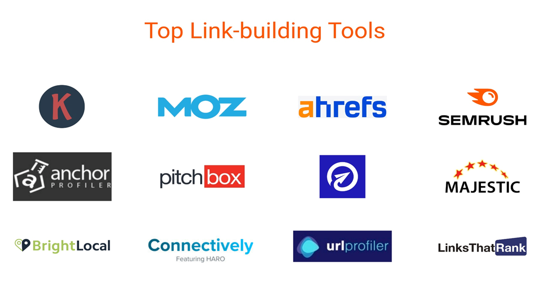 Logos of the top link-building tools