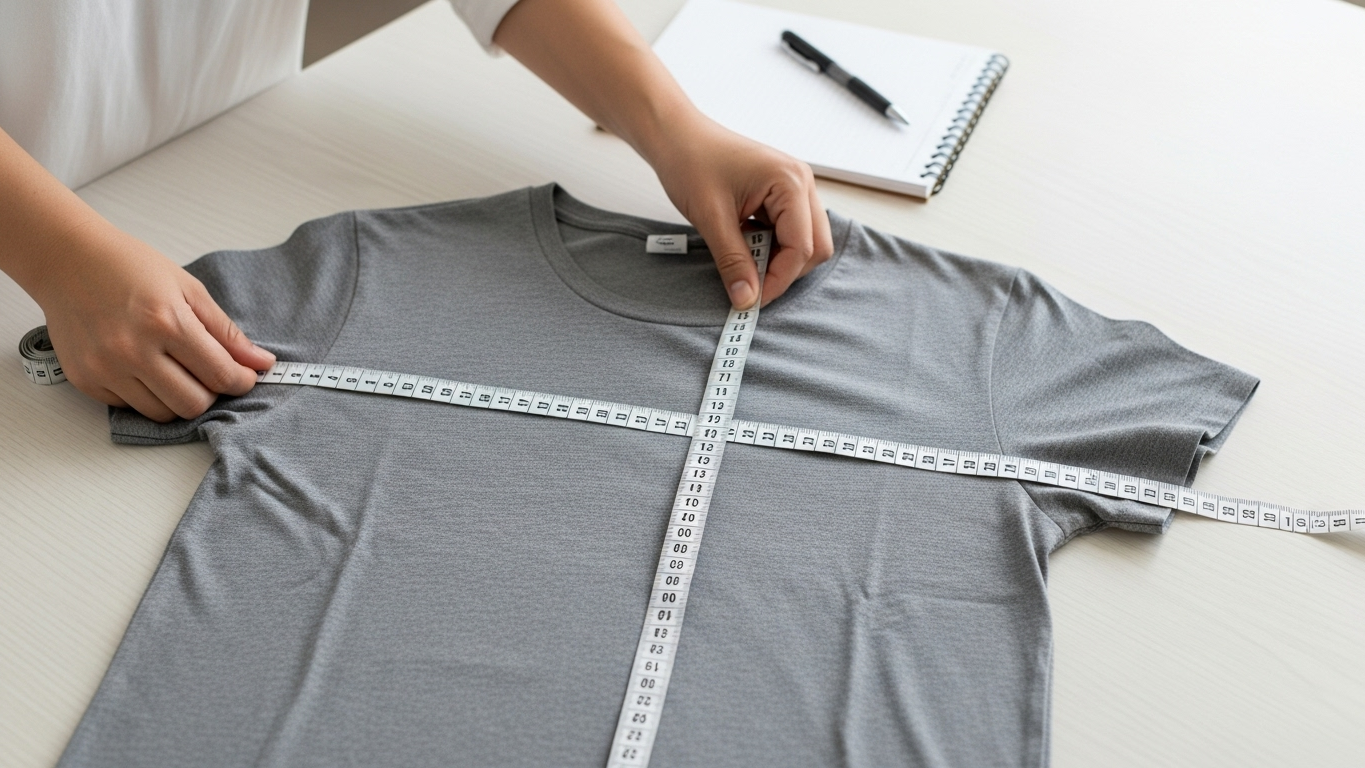 Mierzenie koszulki w najszerszym miejscu.